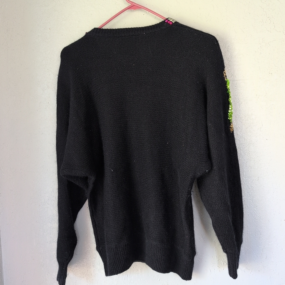 VTG Marnie West Sweater M Black Sequins Shoulder Pads Glam Indie Whimsy Granny - Picture 8 of 11